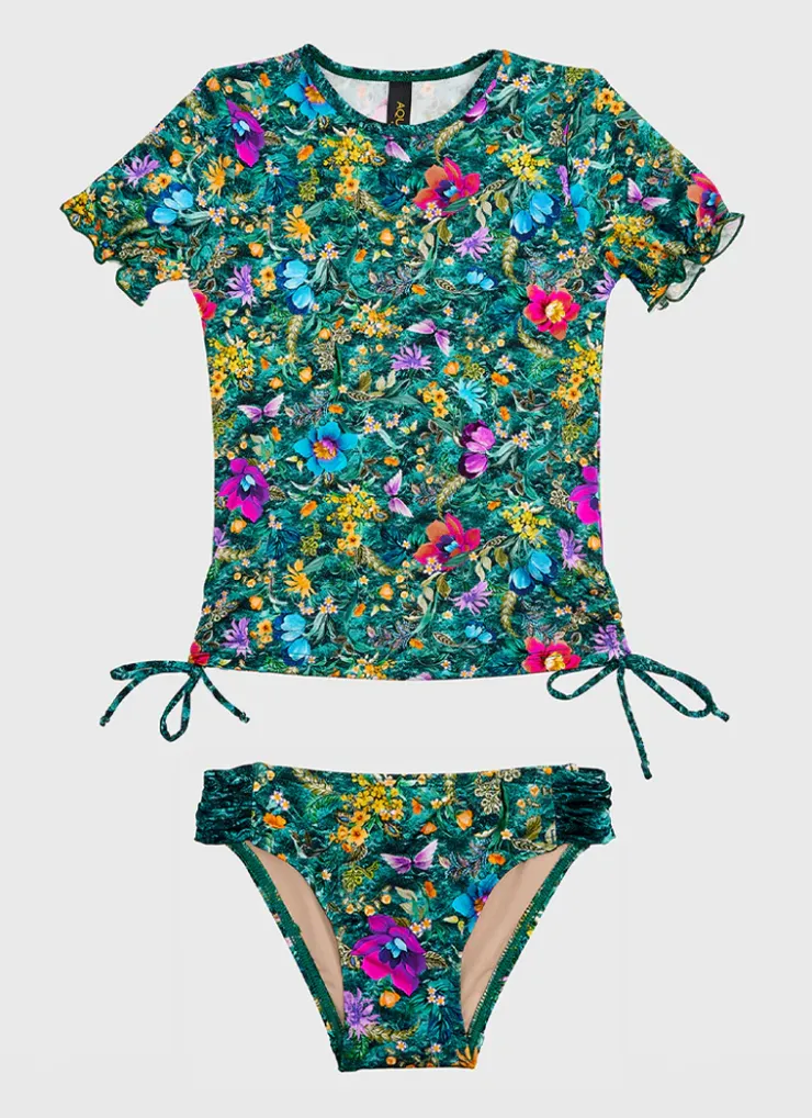 Rashies|Shop Juniors (3-7)^Aqua Blu Short Sleeve Rash Vest Set Elm