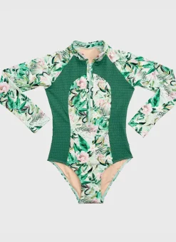 Shop Teens (8-16)|One Pieces^Aqua Blu Long Sleeve One Piece Marabou
