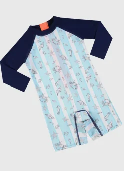 Shop Infants (00-2)|Sunsuits^Aqua Blu Long Sleeve Sunsuit Mariner