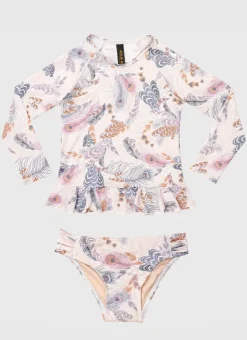 Shop Juniors (3-7)|Rashies^Aqua Blu Long Sleeve Rash Vest Set Plumeria
