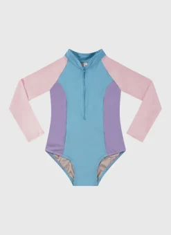 Shop Juniors (3-7)|One Pieces^Aqua Blu Stepping Stones Long Sleeve One Piece Multicolor