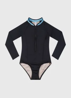Shop Teens (8-16)|One Pieces^Aqua Blu Stepping Stones Long Sleeve One Piece Black